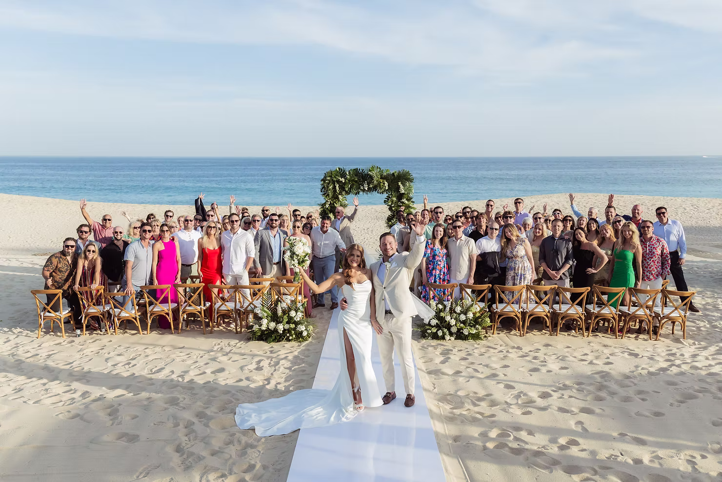 Scenic beach wedding setup in Cabo.
