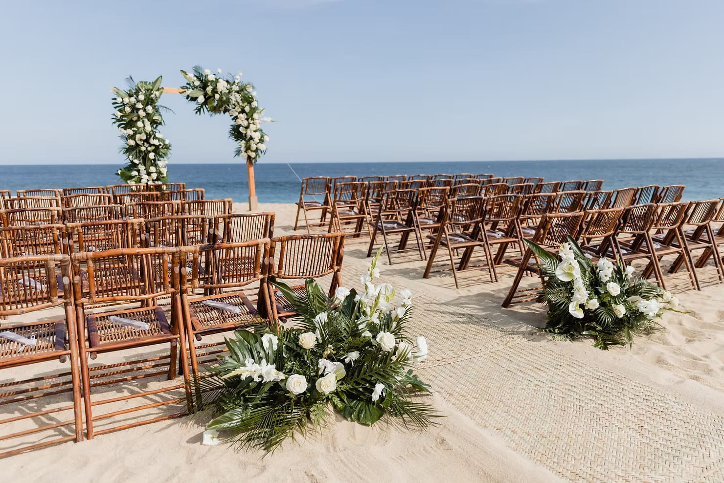 Beachfront wedding setup in Los Cabos